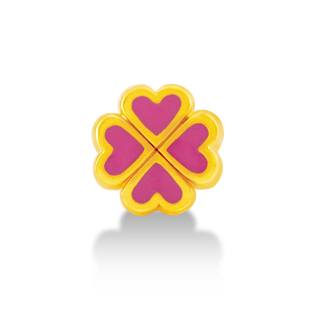 จิวเวลรี่ทอง ชาร์มทอง ดอกไม้กลีบชมพู ด้านหน้า สีอีนาเมล Pandora ทองแท้ ทอง999 ทอง24K