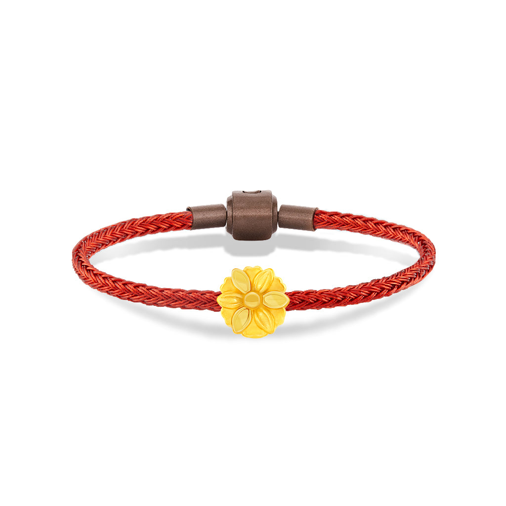 จิวเวลรี่ทอง ชาร์มทอง กลีบดอกไม้ สร้อยข้อมือสีแดง Pandora ทองแท้ ทอง999 ทอง24K