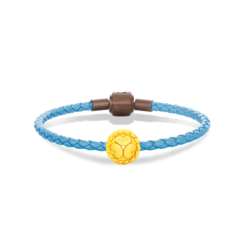 จิวเวลรี่ทอง ชาร์มทอง กลีบดอกไม้หัวใจ สร้อยข้อมือสีฟ้า Pandora ทองแท้ ทอง999 ทอง24K